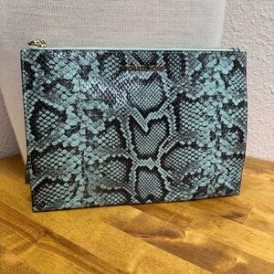 Michael Kors Jet Set Snakeskin Wristlet Clutch Teal Python Embossed Leather